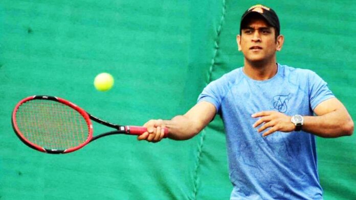 MS Dhoni in Tennis Court